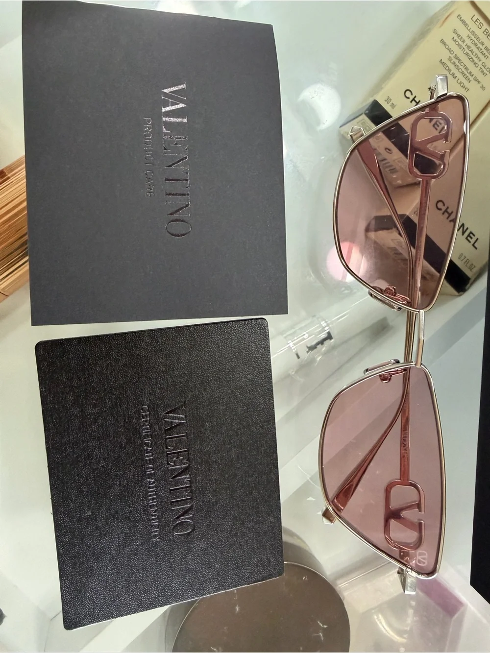 Valentino Pink Lens Silver Cat-Eye Sunglasses